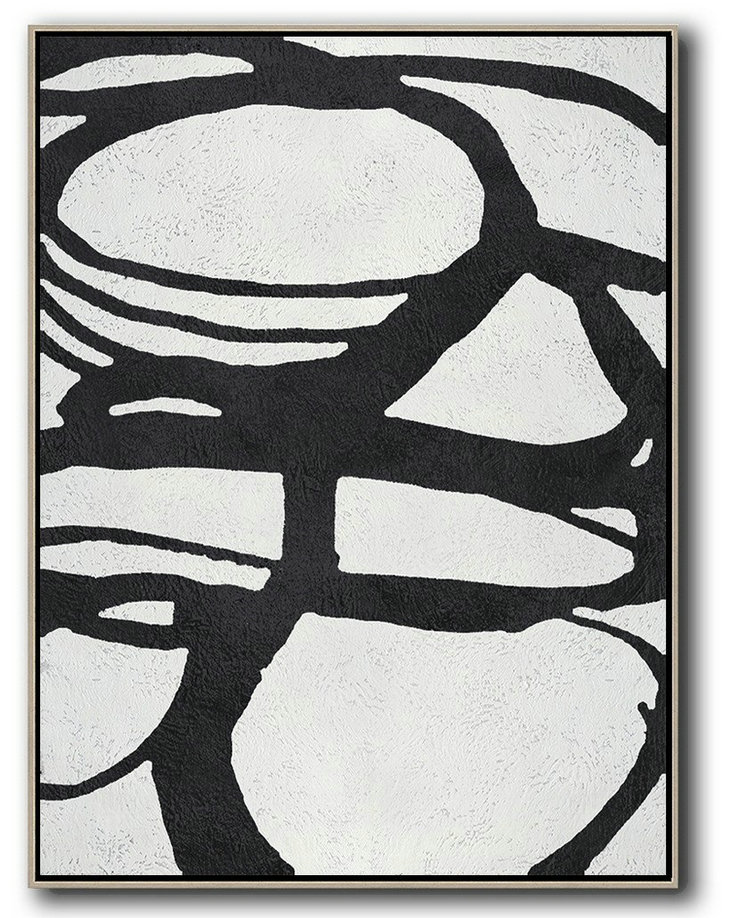 Large Abstract Art,Black And White Minimal Painting On Canvas - Abstract Paintings On Sale